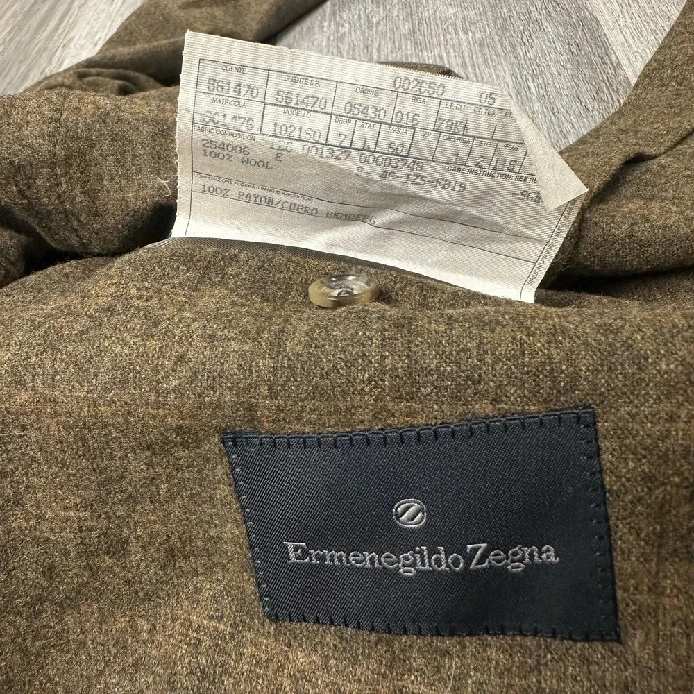 Vintage Ermenegildo Zegna Brown Tan Men's Size 46 Plaid Wool Lined‎ Blazer Coat